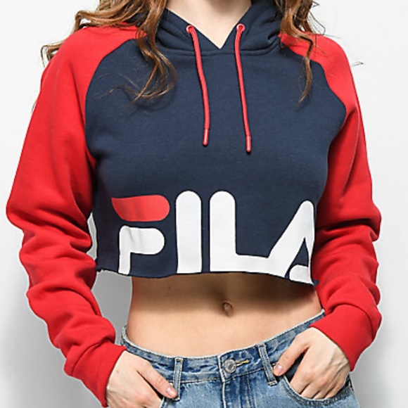 Fila Tops - FILA Luciana Navy & Red Crop Hoodie S